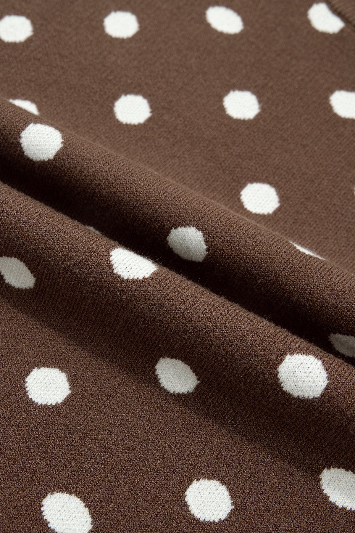 Brown Dolman Short Sleeve Round Neck Polka Dot Sweater