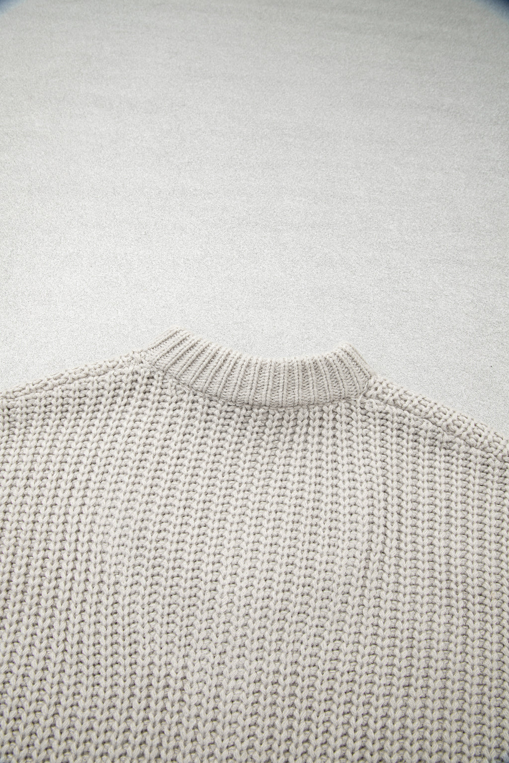 Jet Stream Solid Color Short Sleeve Zipper Knit High Neck Sweater