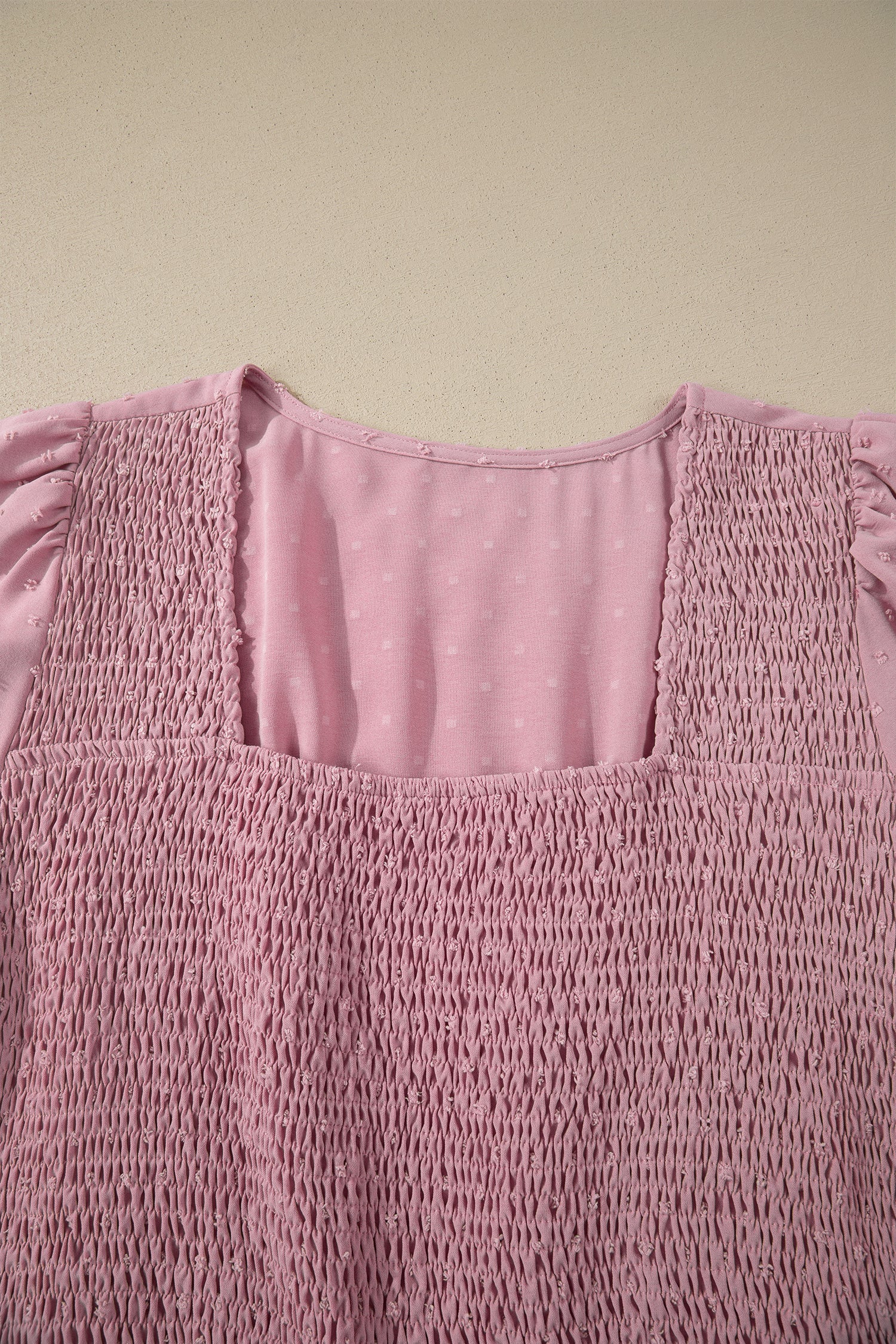 Pink Plus Size Swiss Dot Short Sleeve Smocked High Waist Flowy Midi Dress