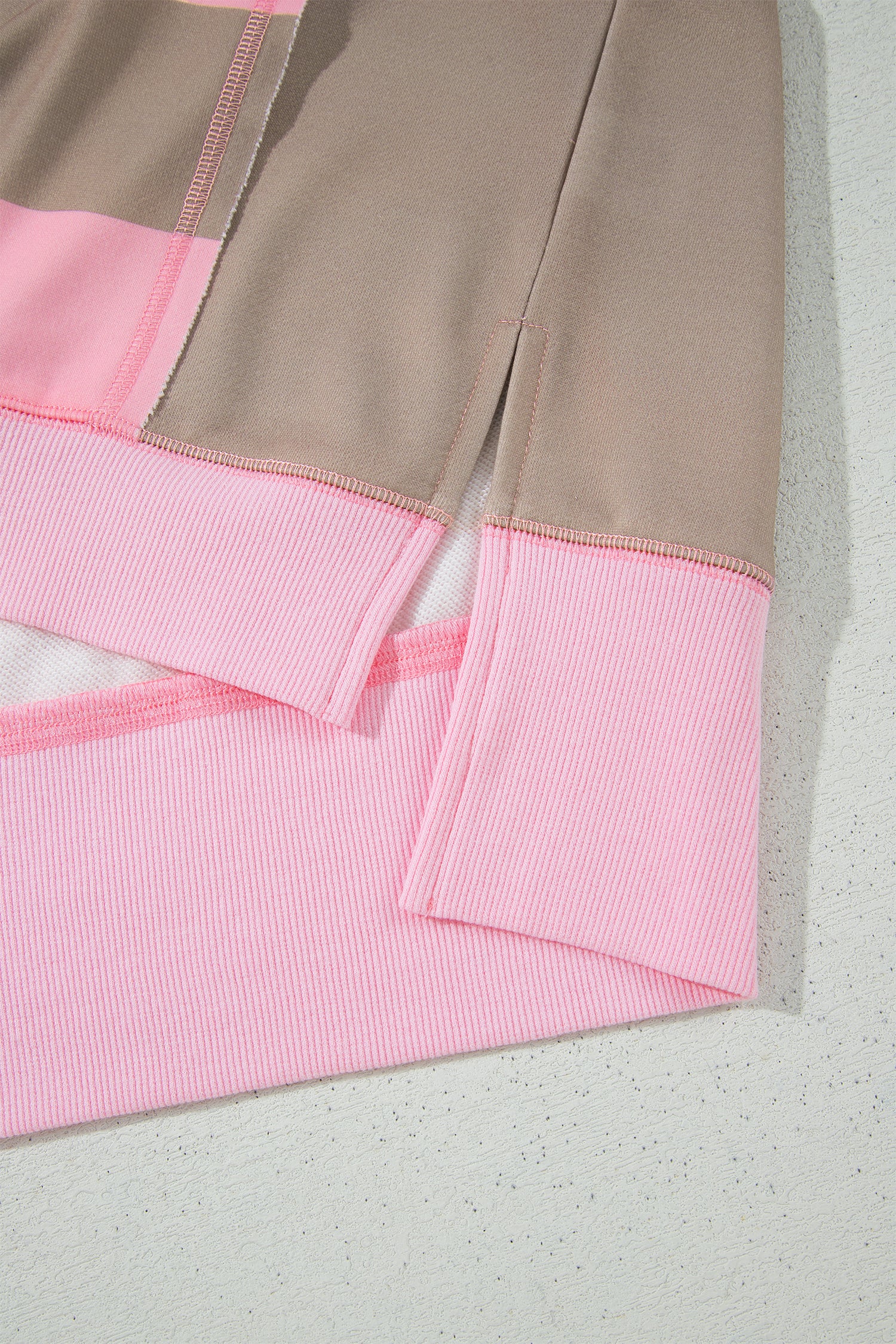 Pink Stripe Striped Colorblock Patch Pocket Split Hem Oversized Long Sleeve Sweatshirt