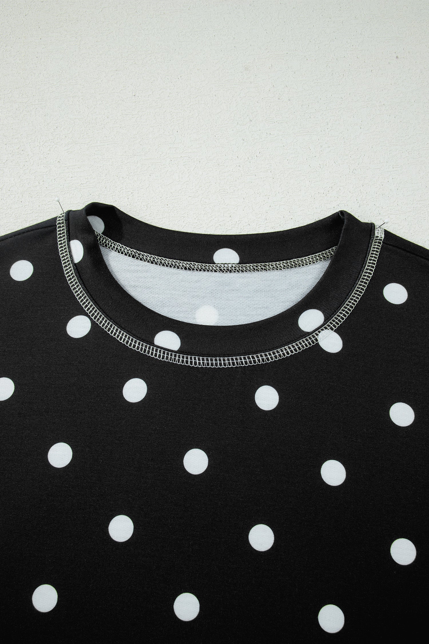 Black Exposed Seam Detail Polka Dot Loose Tee Drawstring Shorts Set