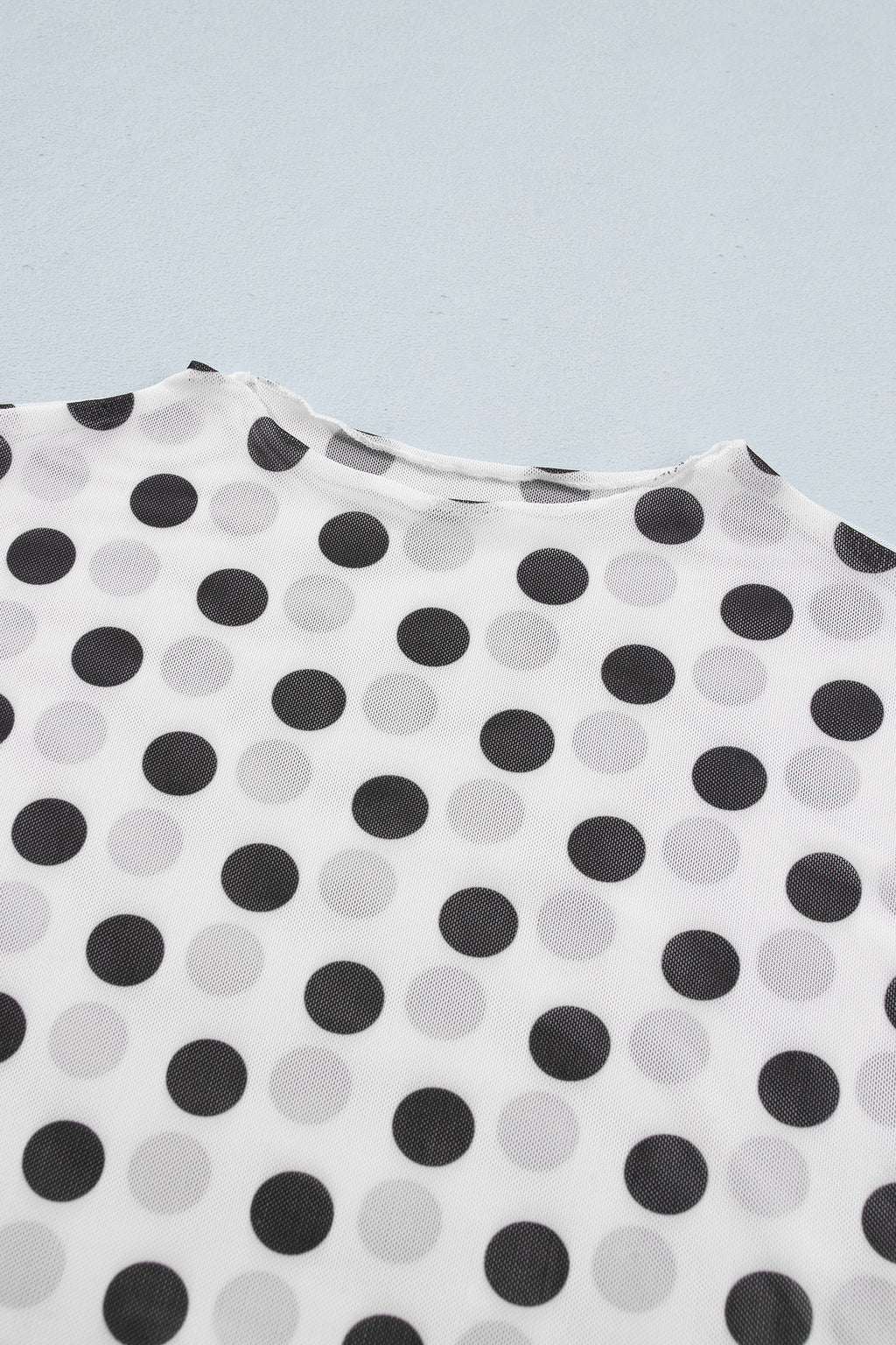 White Polka Dot Sheer Long Sleeve Round Neck Slim Top