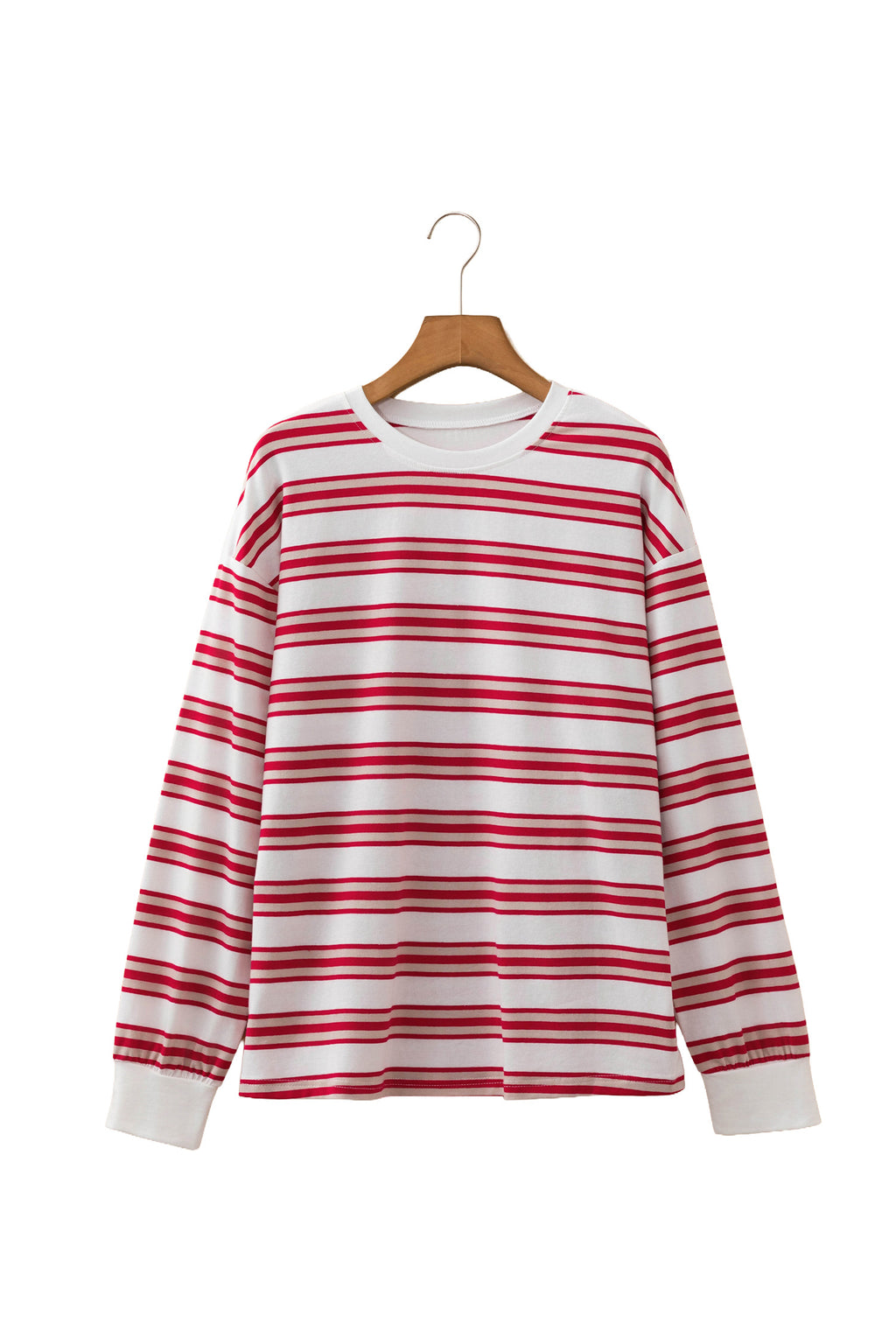 Red Stripe Dropped Shoulder Long Sleeve Casual Pullover Top