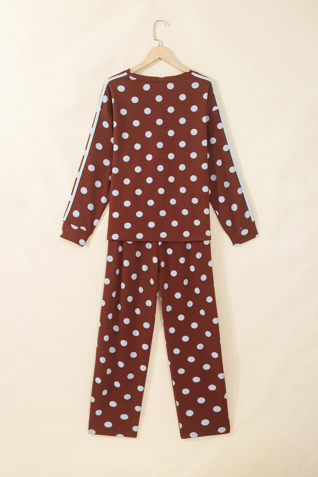 Pink Polka Dot Print Side Stripe Detail Long Sleeve Top Casual Pant Set