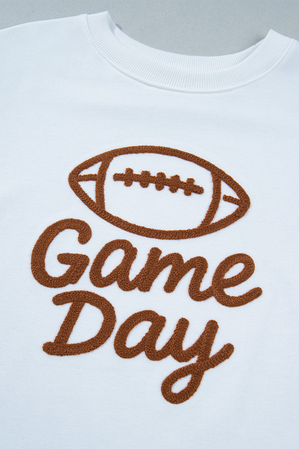 White Embroidered Slogan Game Day Rugby Pattern Crewneck Sweatshirt