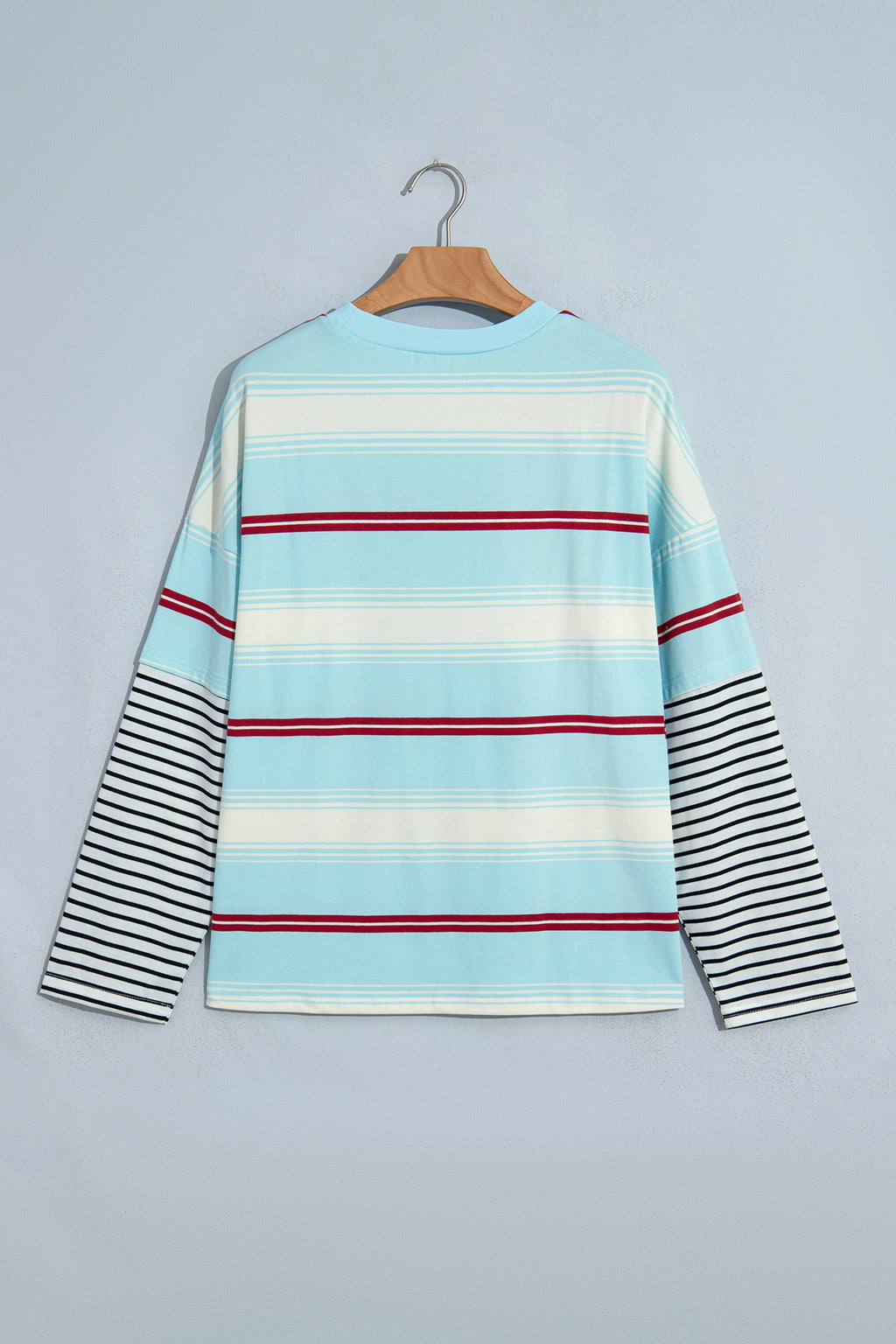 Sky Blue Stripe Casual Striped Patchwork Long Sleeve Loose Pullover Top