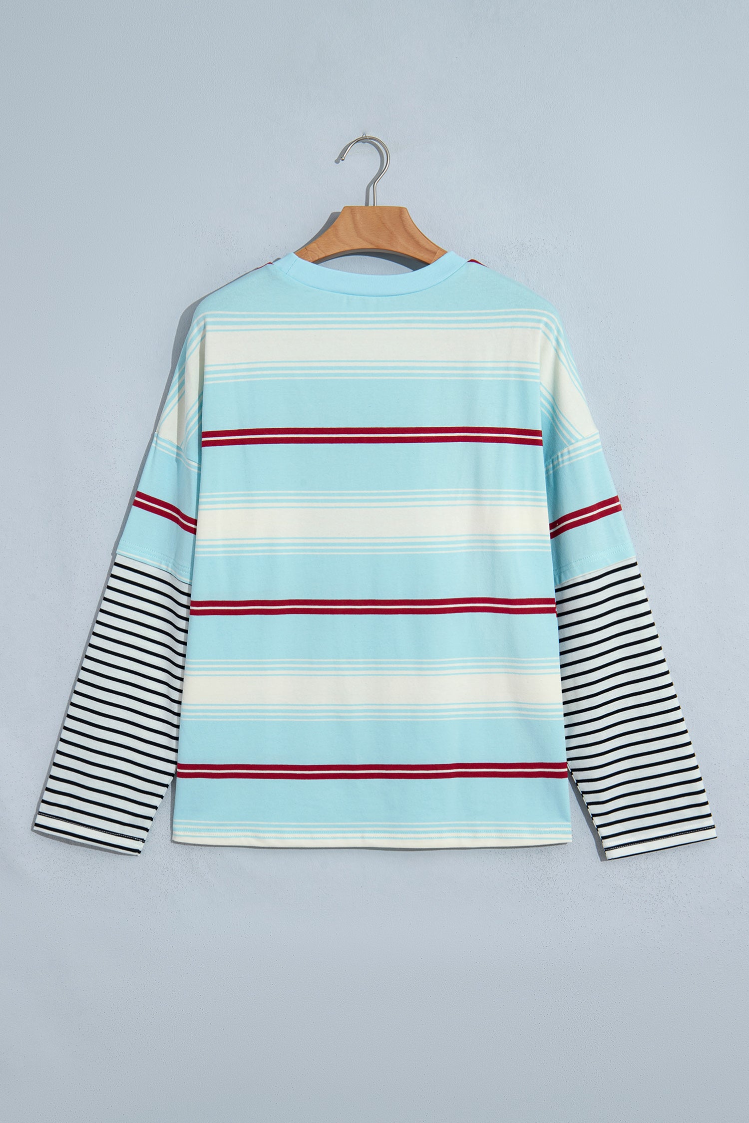 Sky Blue Stripe Casual Striped Patchwork Long Sleeve Loose Pullover Top