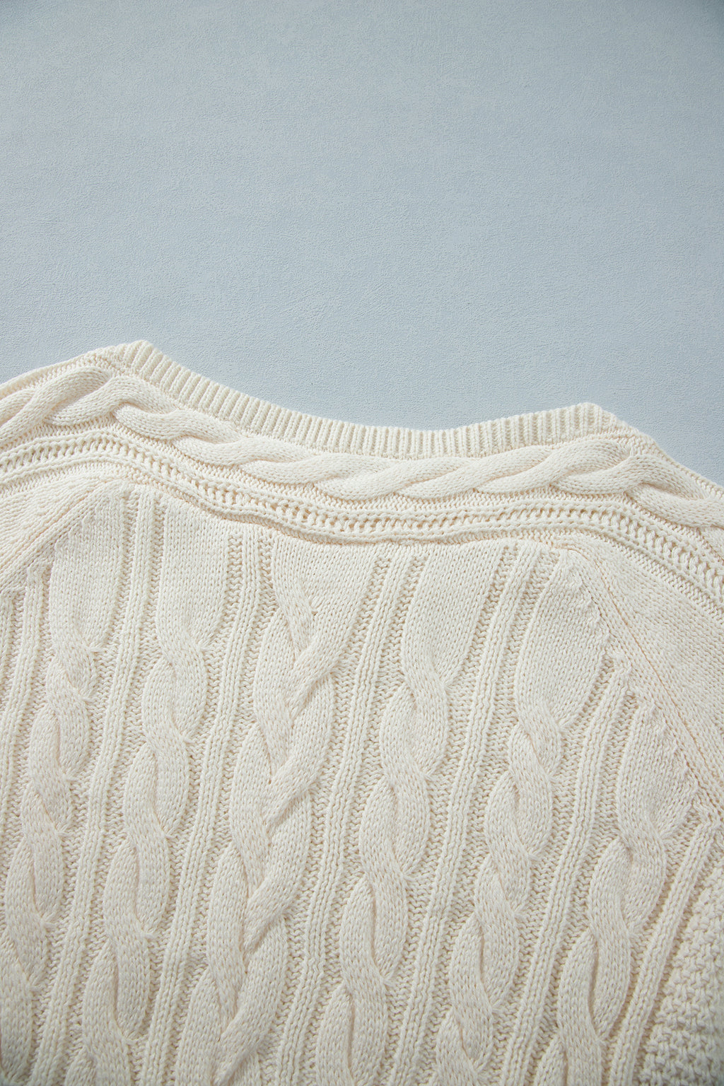 Beige Drop Shoulder Round Neck Cable Knit Sweater