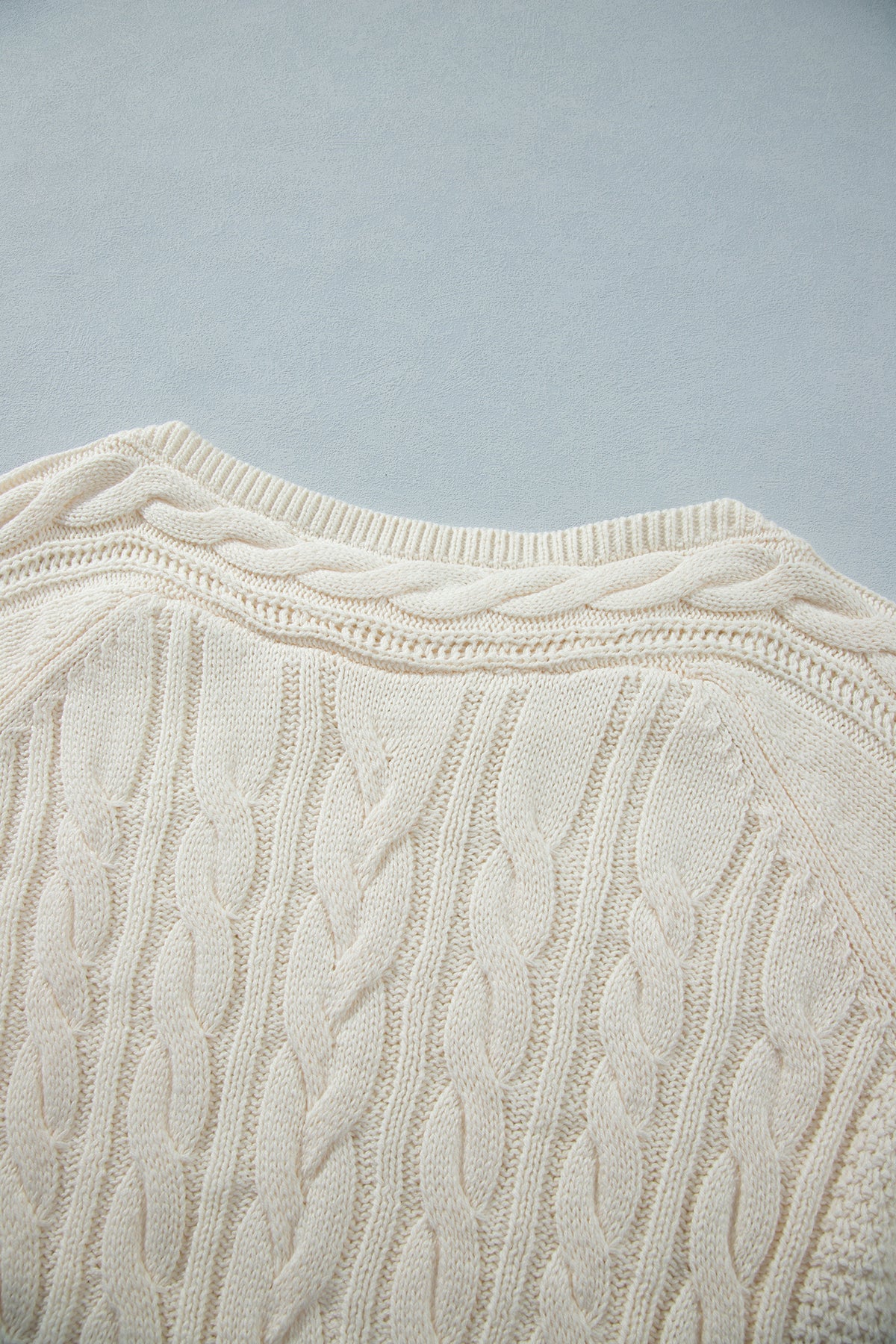 Beige Drop Shoulder Round Neck Cable Knit Sweater