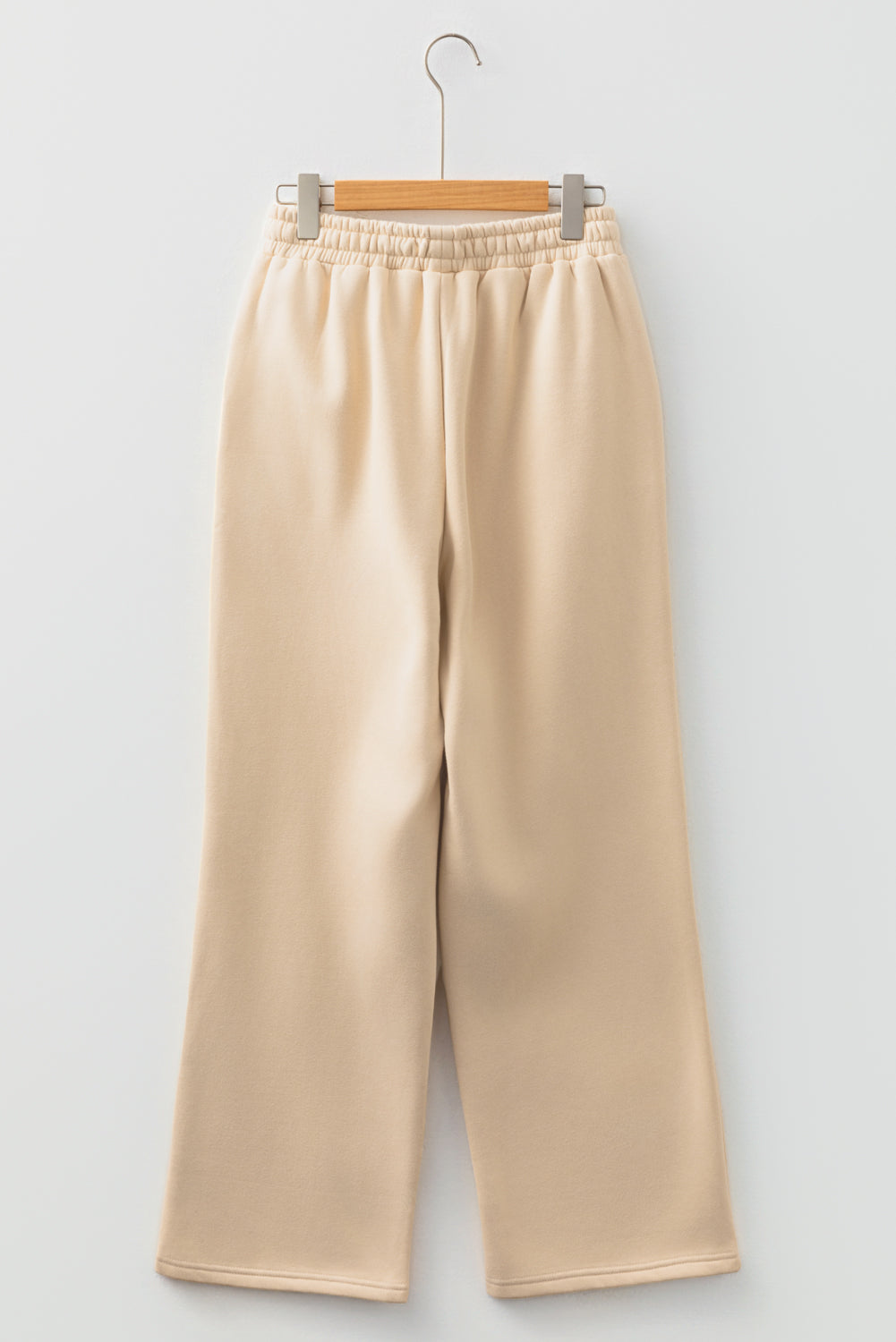 Oatmeal Fleece Lined Leopard Drawstring Elastic Waist Solid Pants