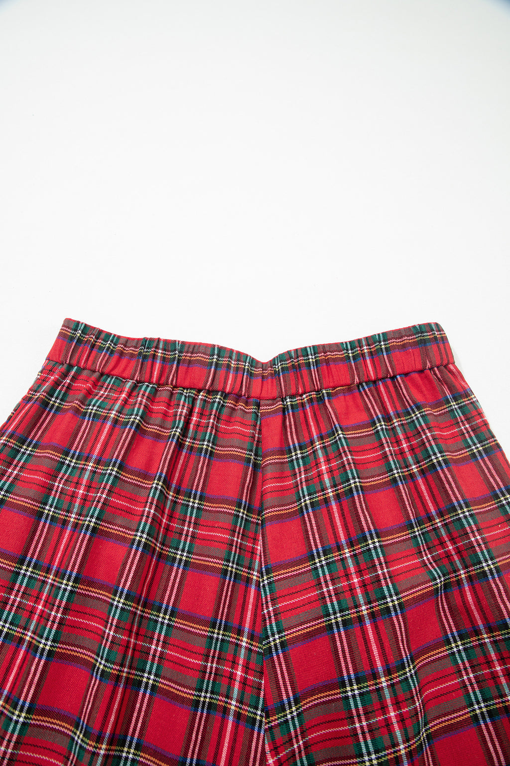 Red Festive Plaid Wide Leg Pull On Pants