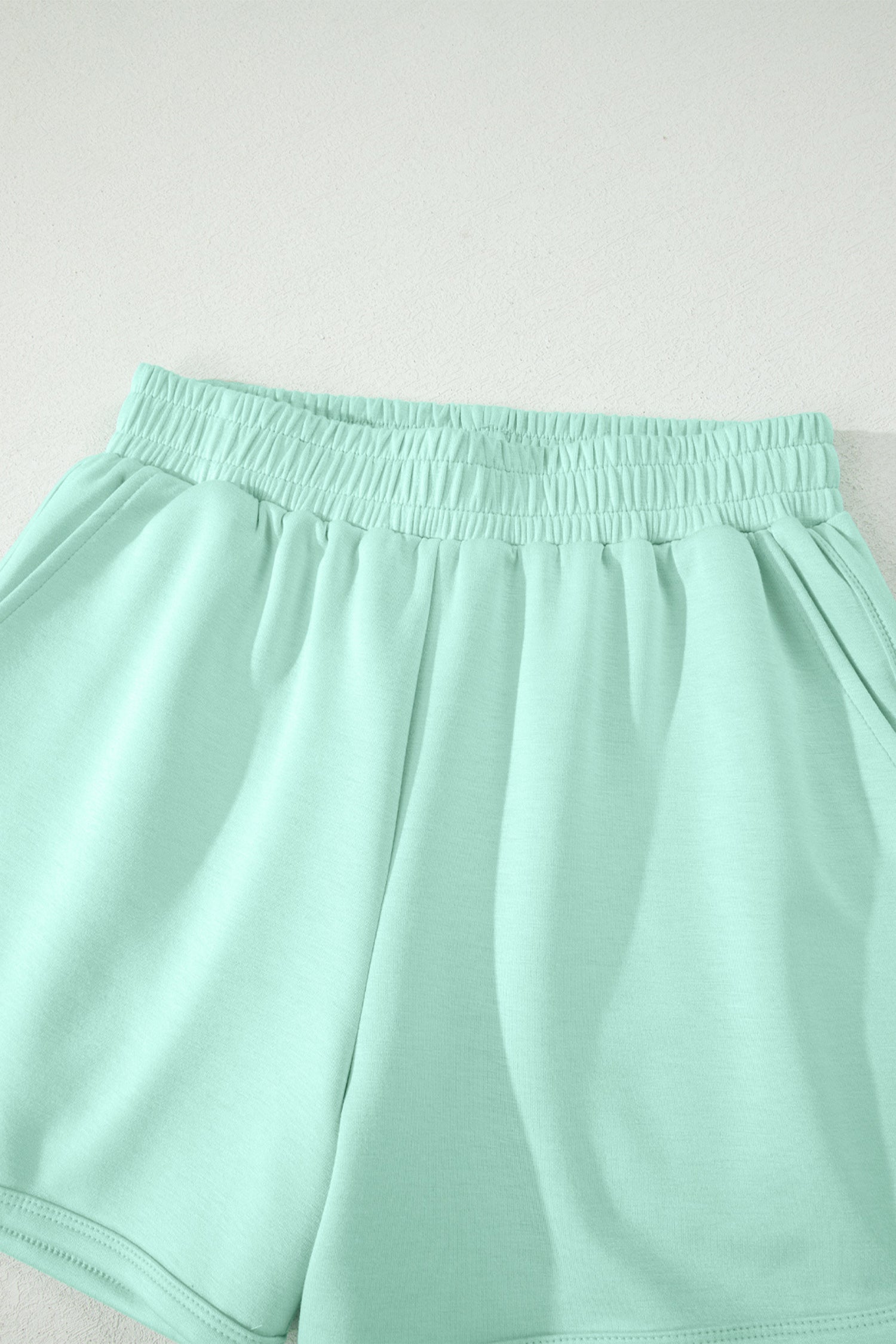Moonlight Jade Solid Color Exposed Seam Mock Neck Oversize Tee Casual Shorts 2pcs Outfit