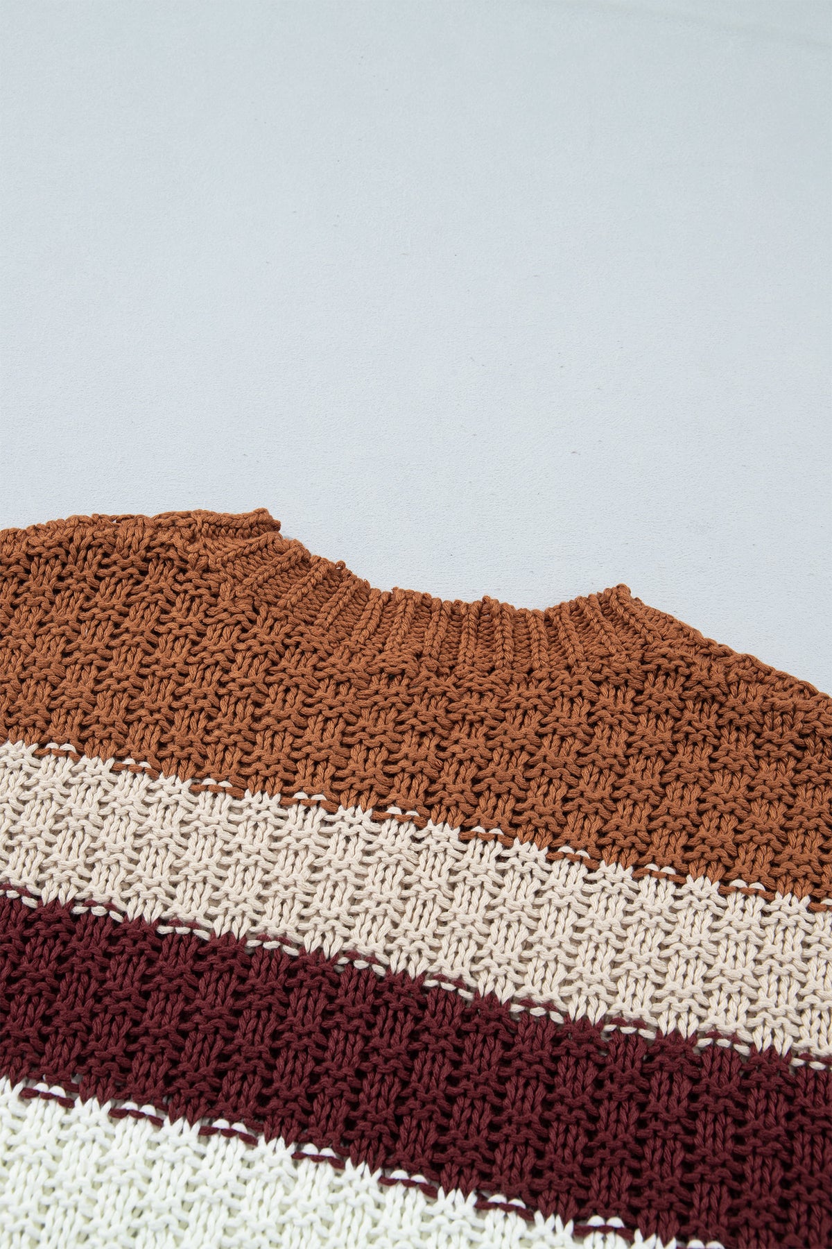 Multicolour Striped Knit Dropped Shoulder Round Neck Pullover Sweater