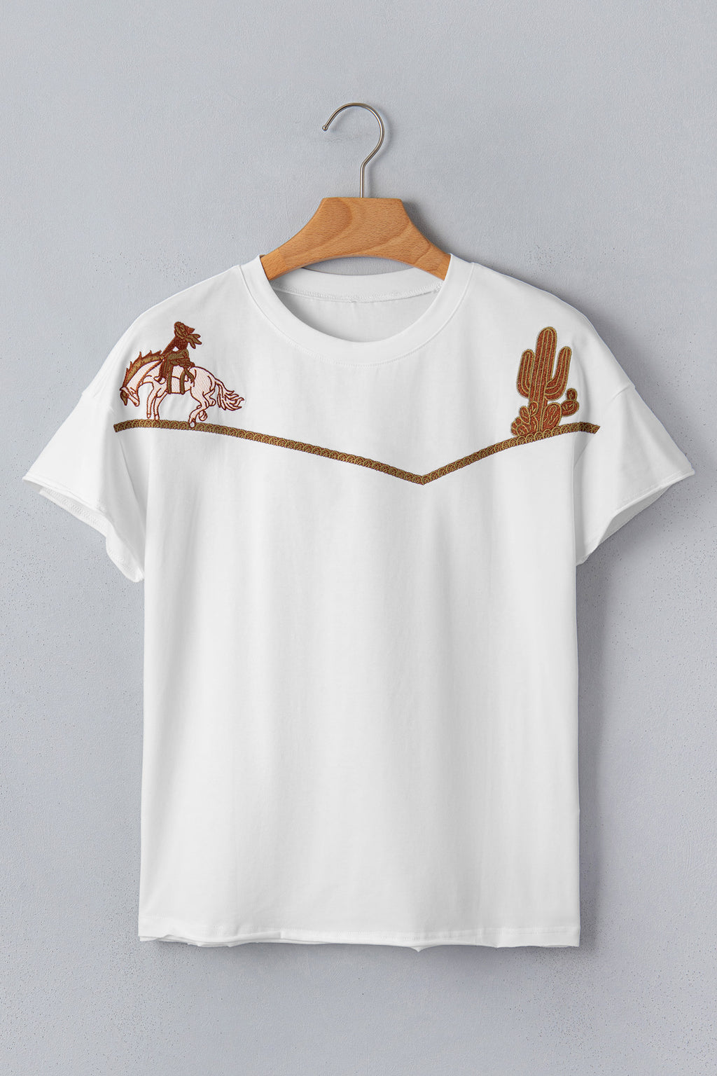 White Western Fashion Embroidered Casual Tee