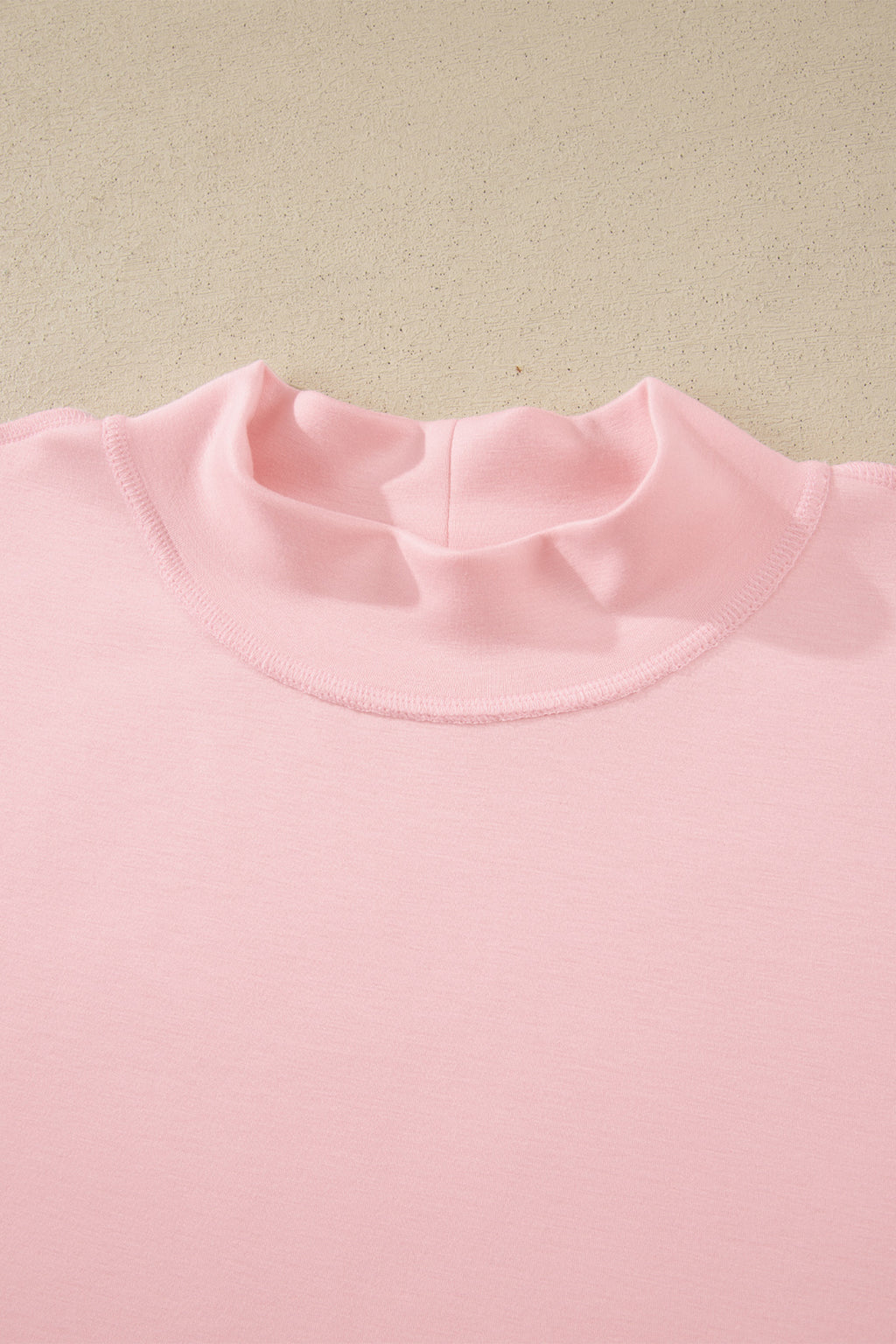 Light Pink Solid Color Exposed Seam Mock Neck Oversize Tee Casual Shorts 2pcs Outfit
