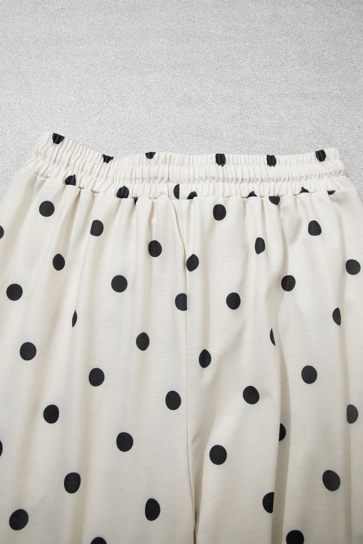 Beige Polka Dot Half Sleeve Loose Top Elastic Waist Casual Pants Set