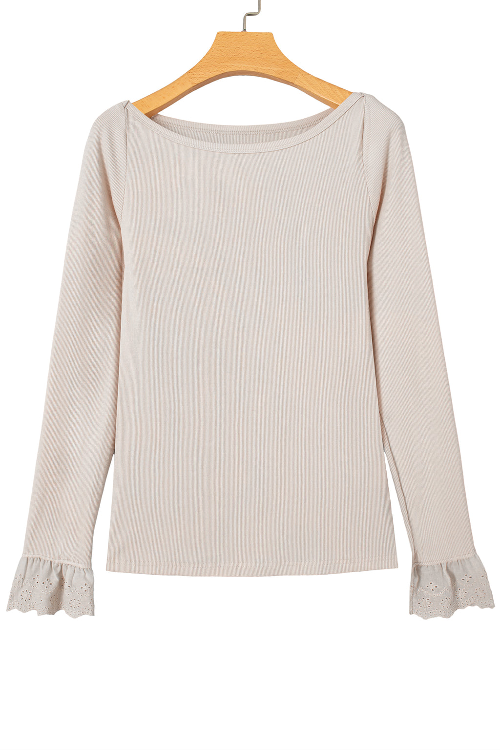 Jet Stream Lace Cuff Patchwork Round Neck Long Sleeve Top
