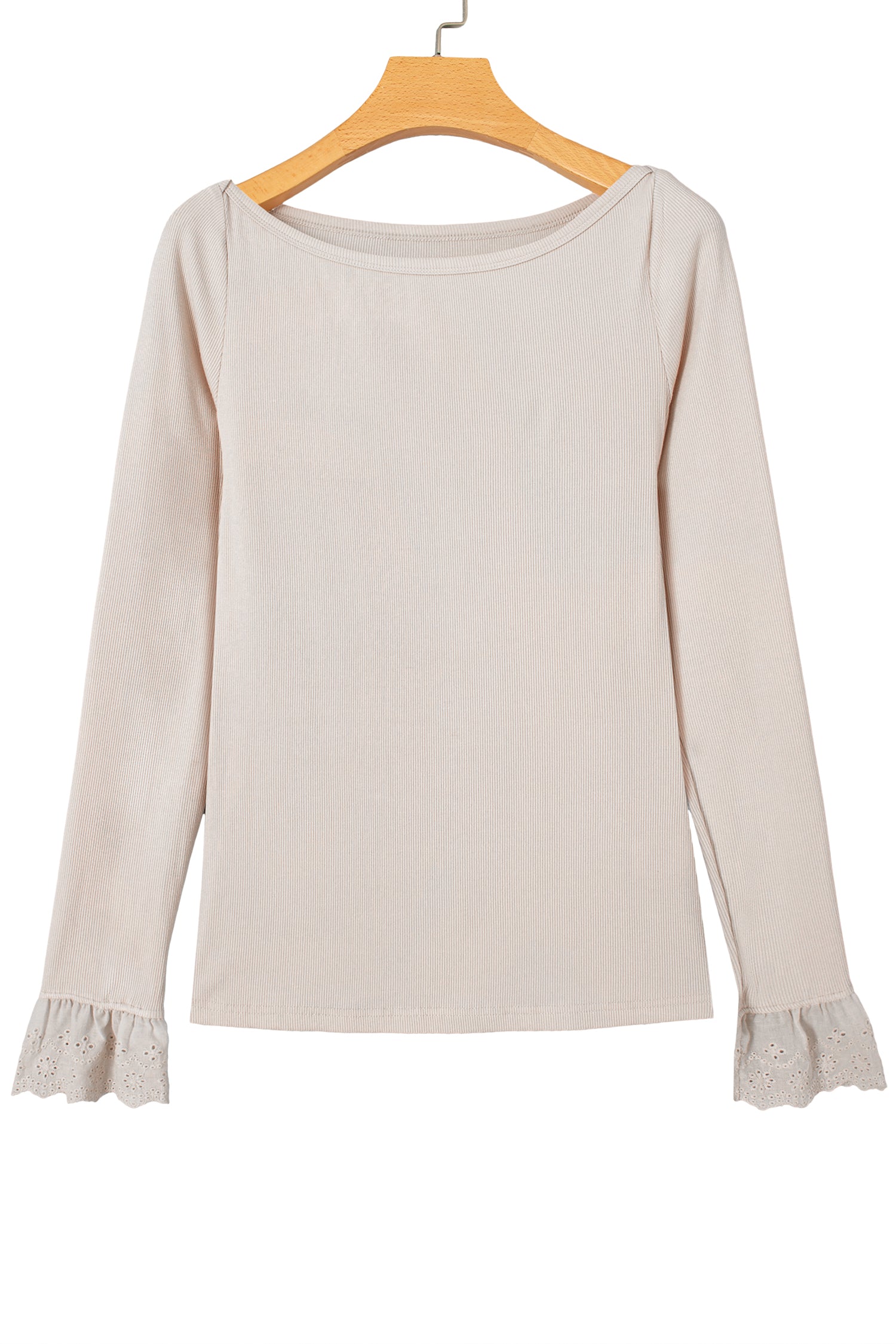 Jet Stream Lace Cuff Patchwork Round Neck Long Sleeve Top