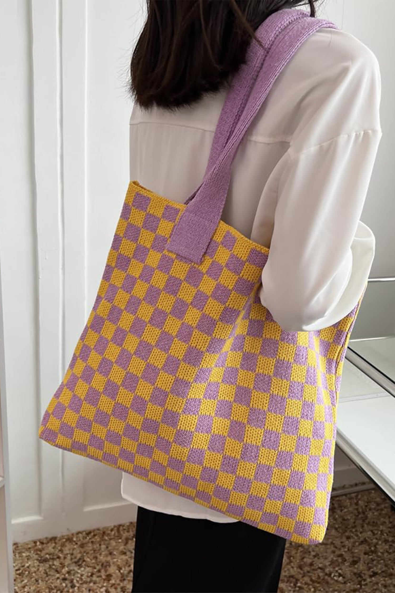 Ginger Checkered Knit Eco-Friendly Tote Bag