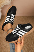 Color black PU Leather Color Block Varsity Lace Up Flat Shoes