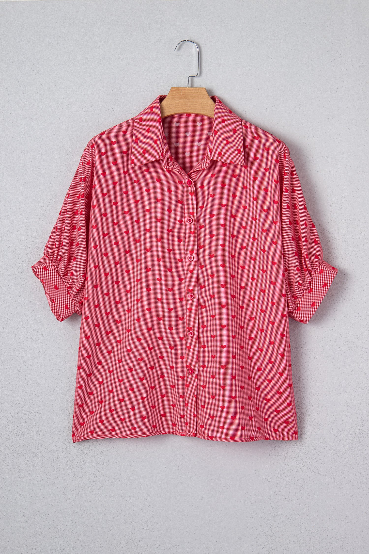 Red Heart Shape Print Half Sleeve Loose Valentine Shirt