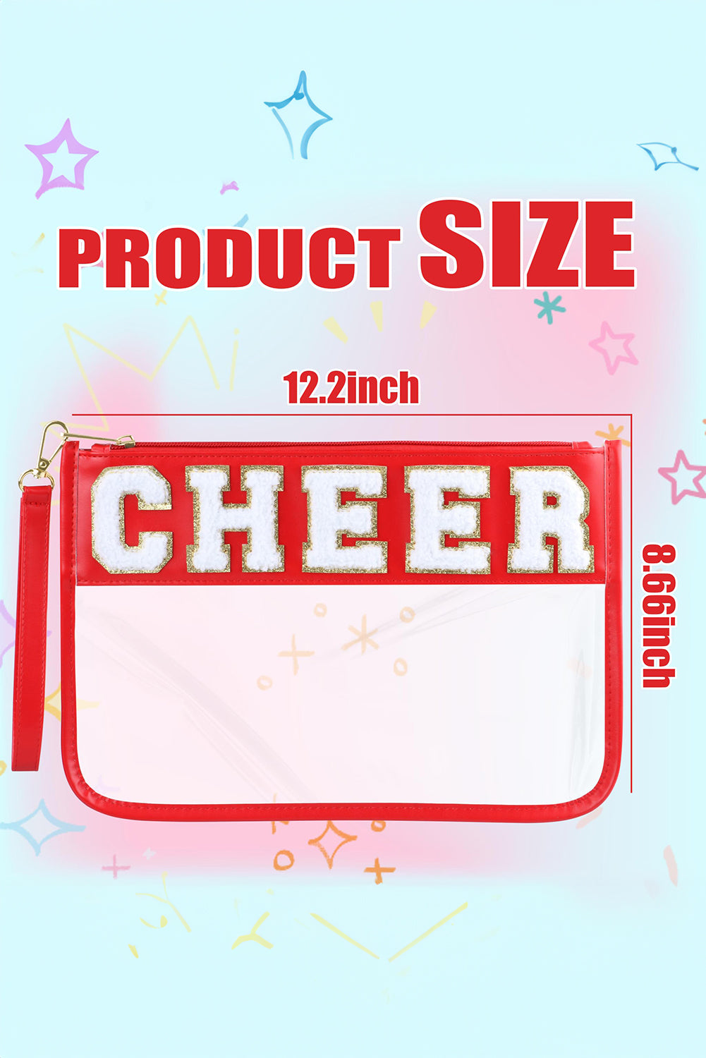 Black DANCE Chenille Letter PU Leather Patchwork Clear Makeup Bag