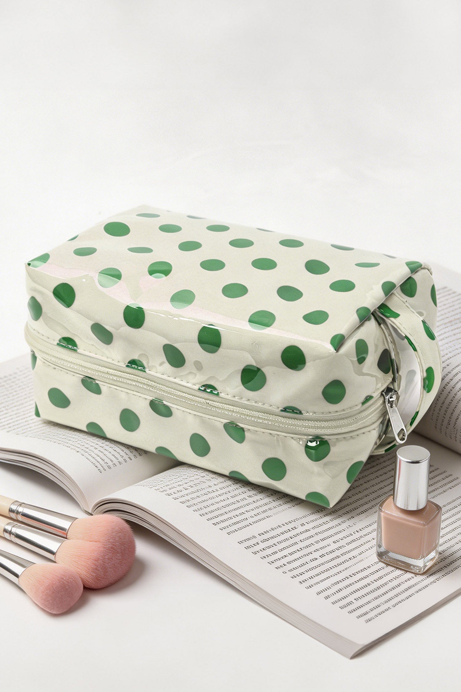Light Pink Durable PVC Polka Dot Makeup Bag