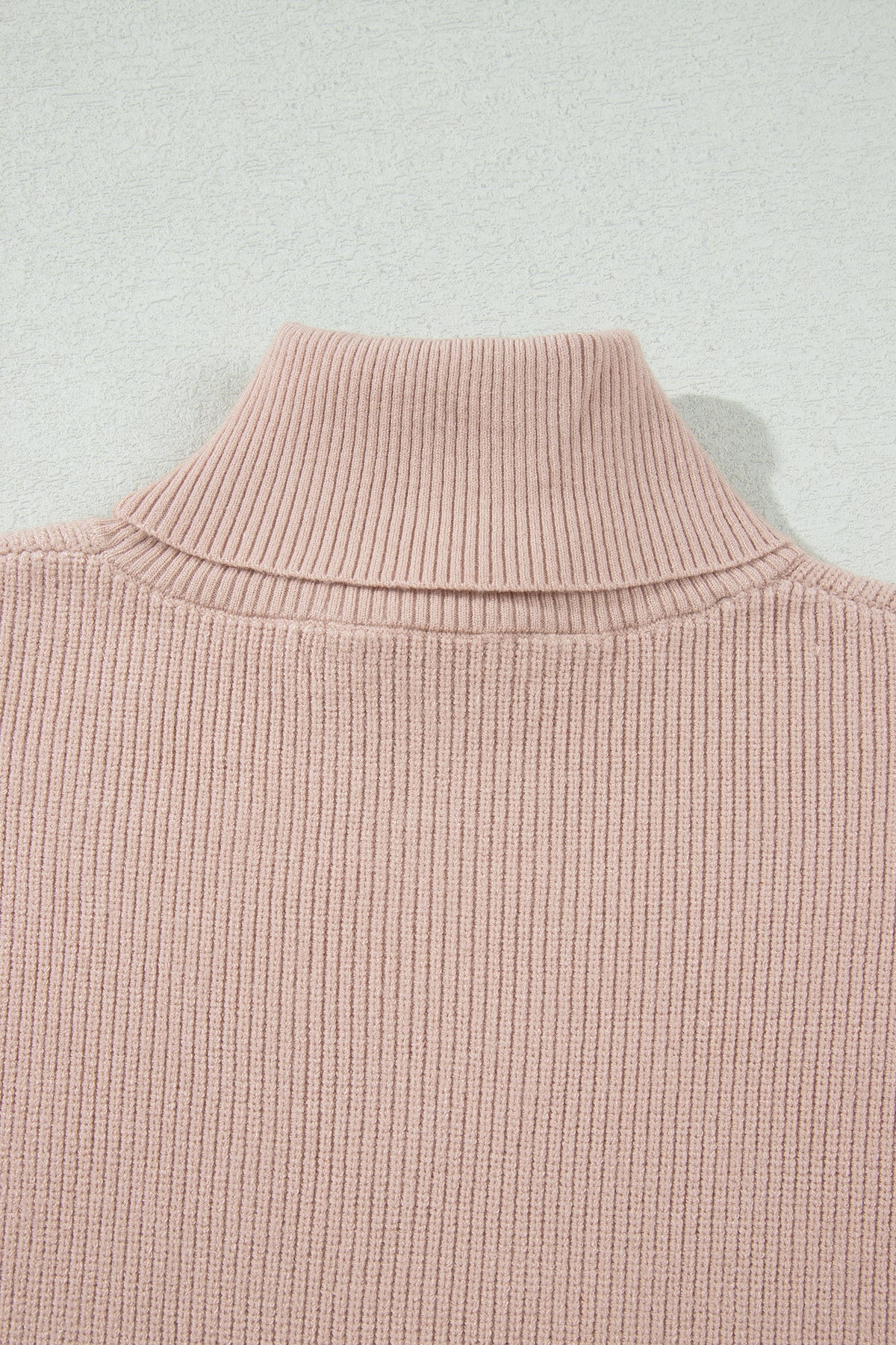 Light French Beige Sleeveless High Neck Knit Split Hem Shift Silhouette Wool Sweater Vest
