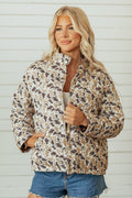 Multicolour Camouflage Quilted Metal Button Collar Long Sleeve Puffer Coat