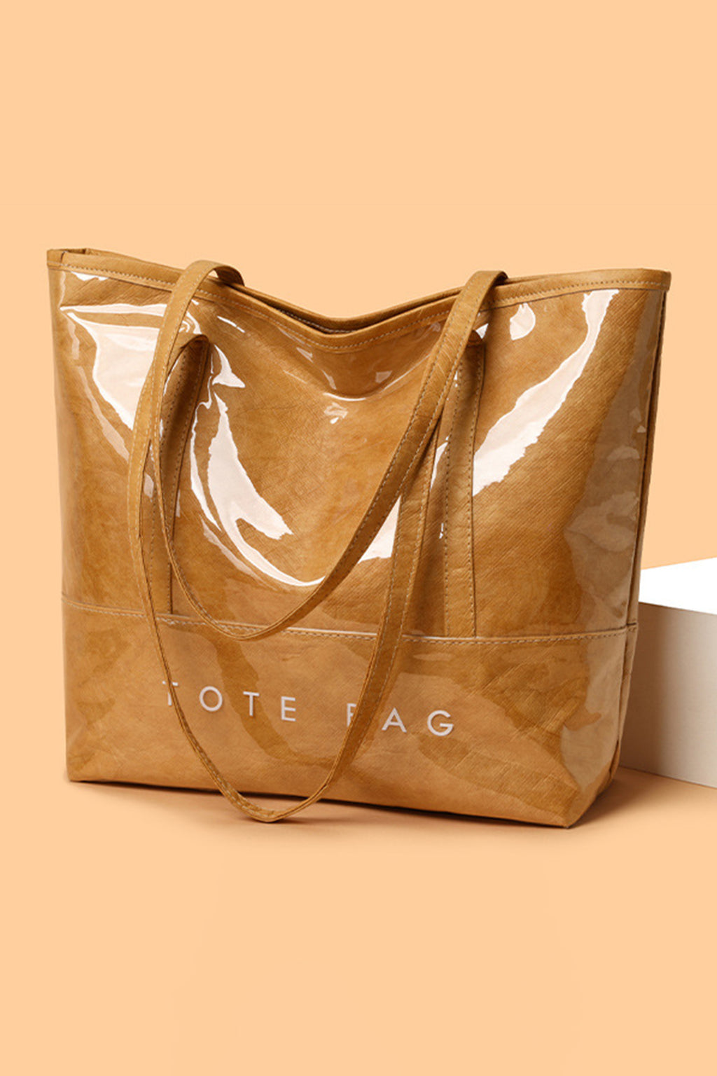 Camel Retro Letter Print Waterproof PVC Tote Bag