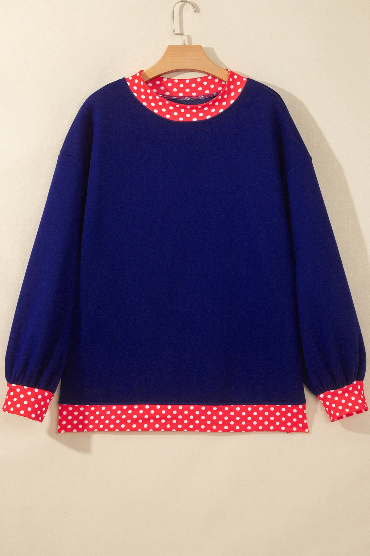 Dirty blue Colorblock Polka Dot Contrast Trim Oversized Sweatshirt