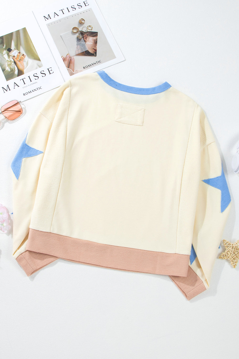 Beige BASEBALL SEASON Graphic Star Patched Game Day Sweatshirt