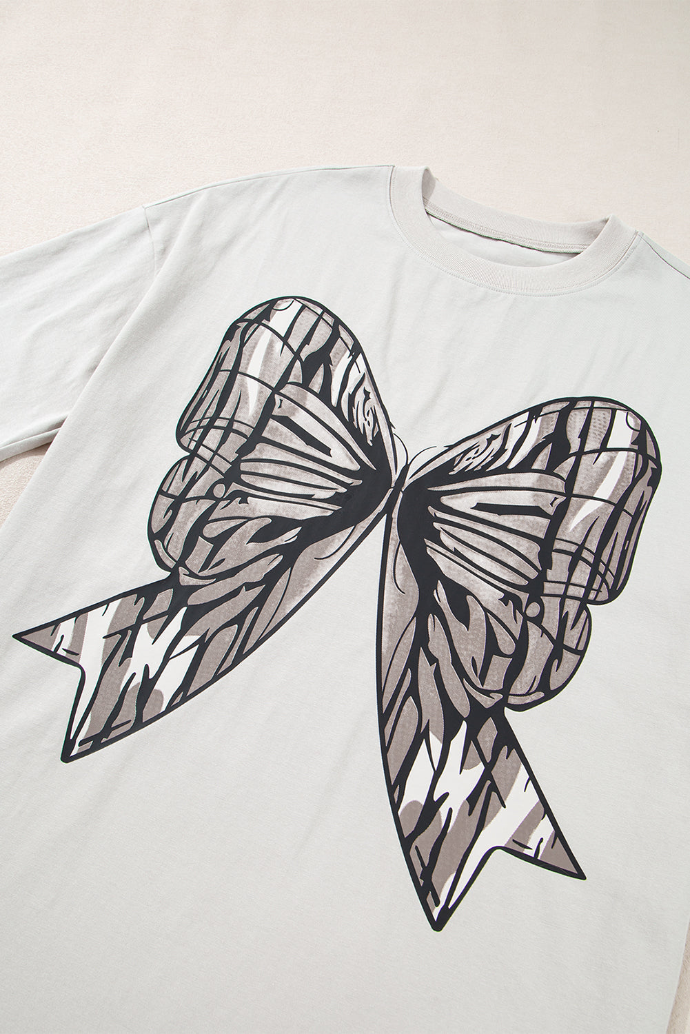 Casual Oversize Big Bow Printed Drop Shoulder Tunic Casual Tee