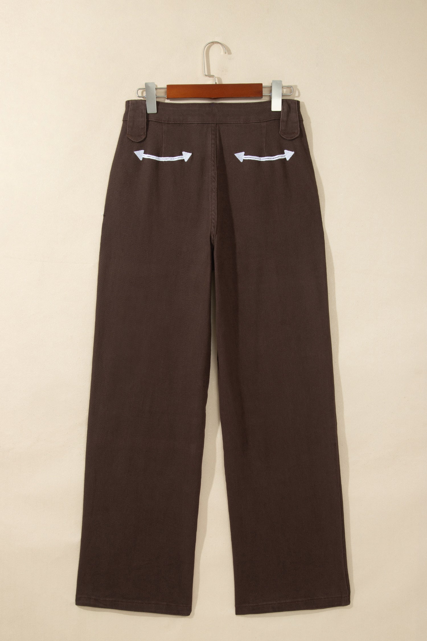 Coffee Western Colorblock Pockets Button Fly Decorative Belt Loops Straight Leg Jeans