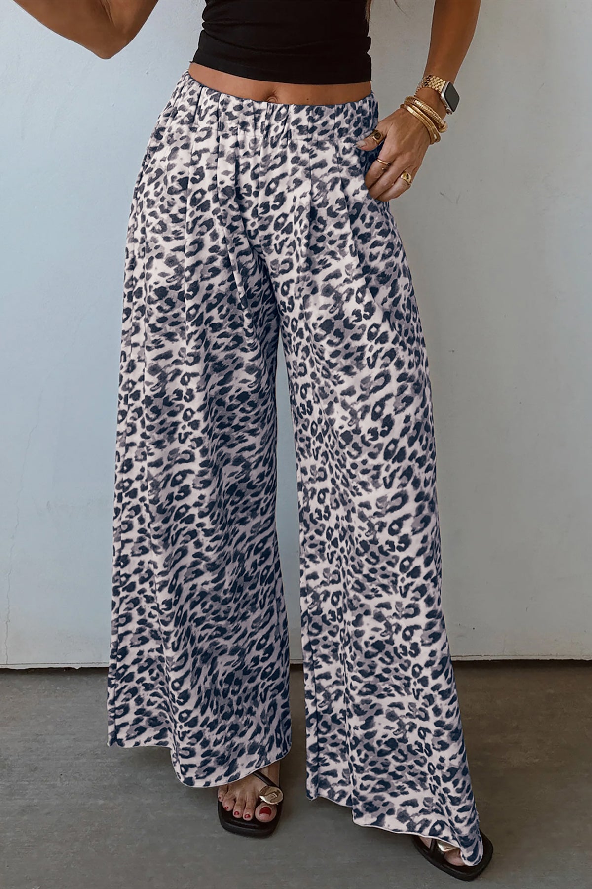 Multicolour Leopard Print Wide Leg Full Length Pants