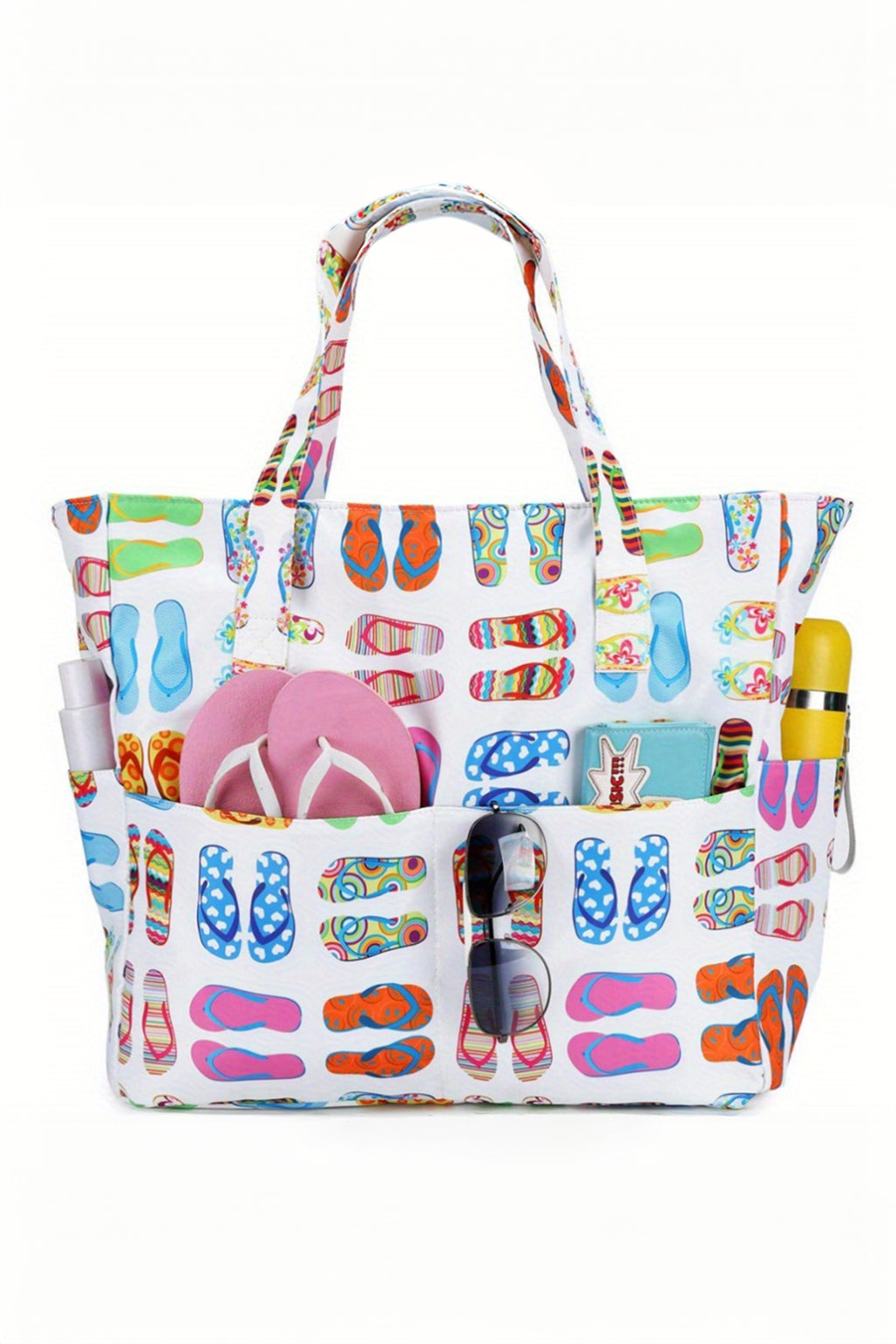 White Waterproof Slippers Pattern Beach Tote Bag