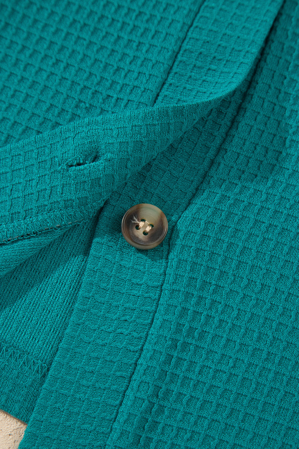 Lapis V Neck Waffle Textured Button Front Tunic Long Sleeve Plus Size Cardigan