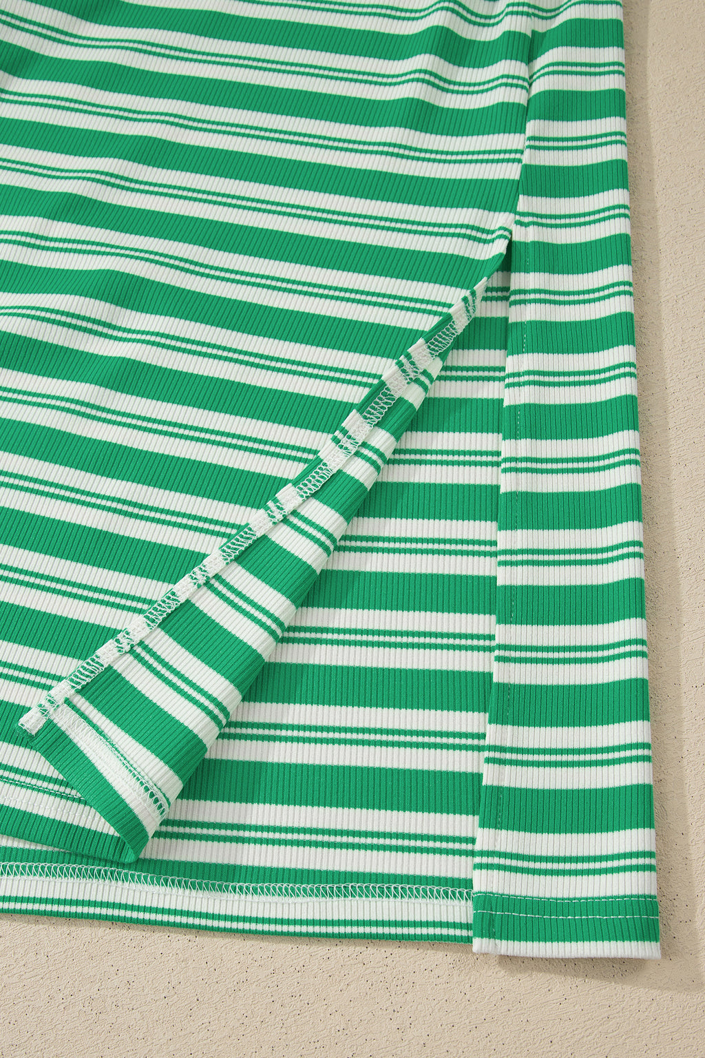 Green Stripe Collared V Neck Short Sleeve T Shirt Midi Dress with Pockets