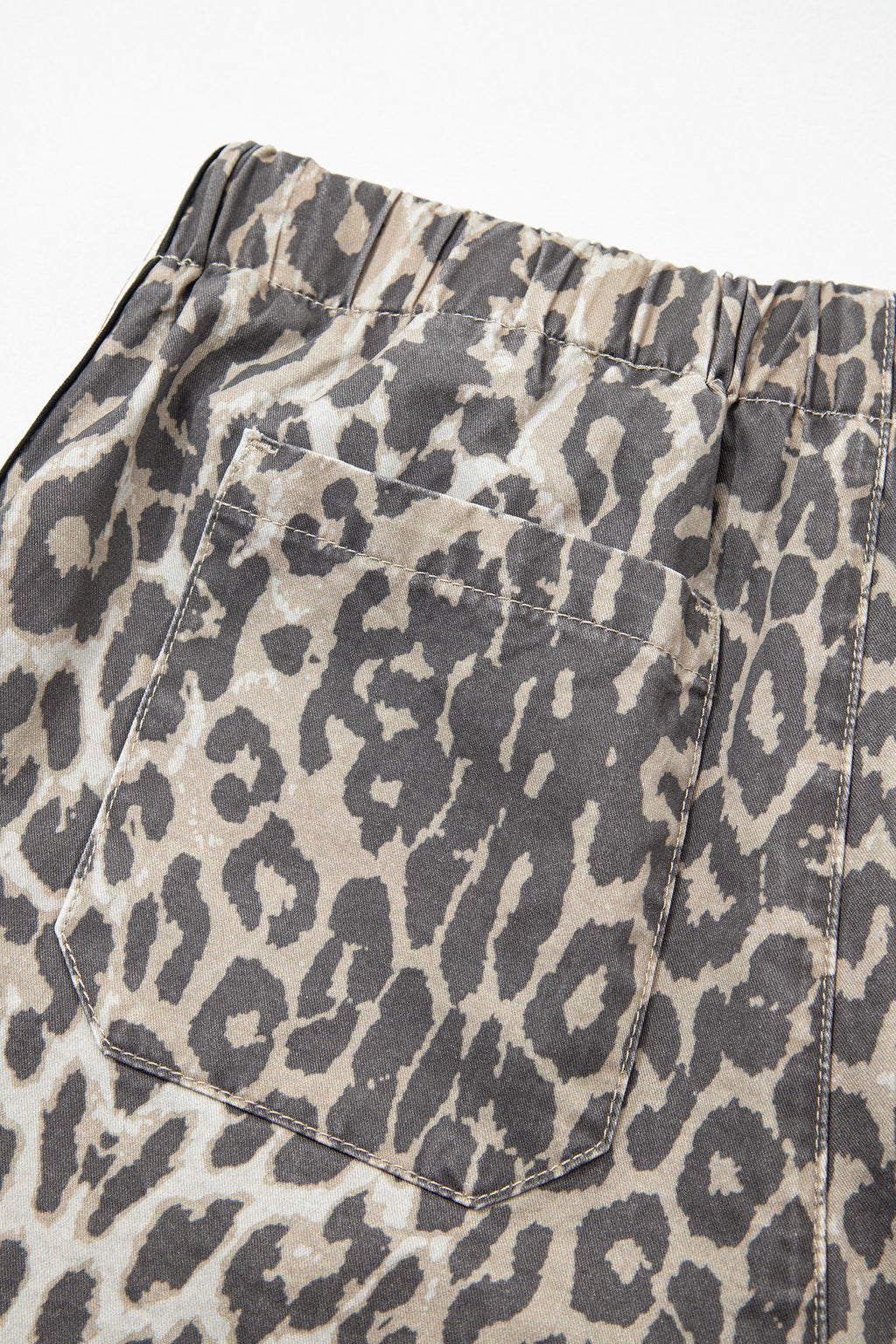 Multicolour Leopard Pattern Striped Detail Drawstring Denim Shorts