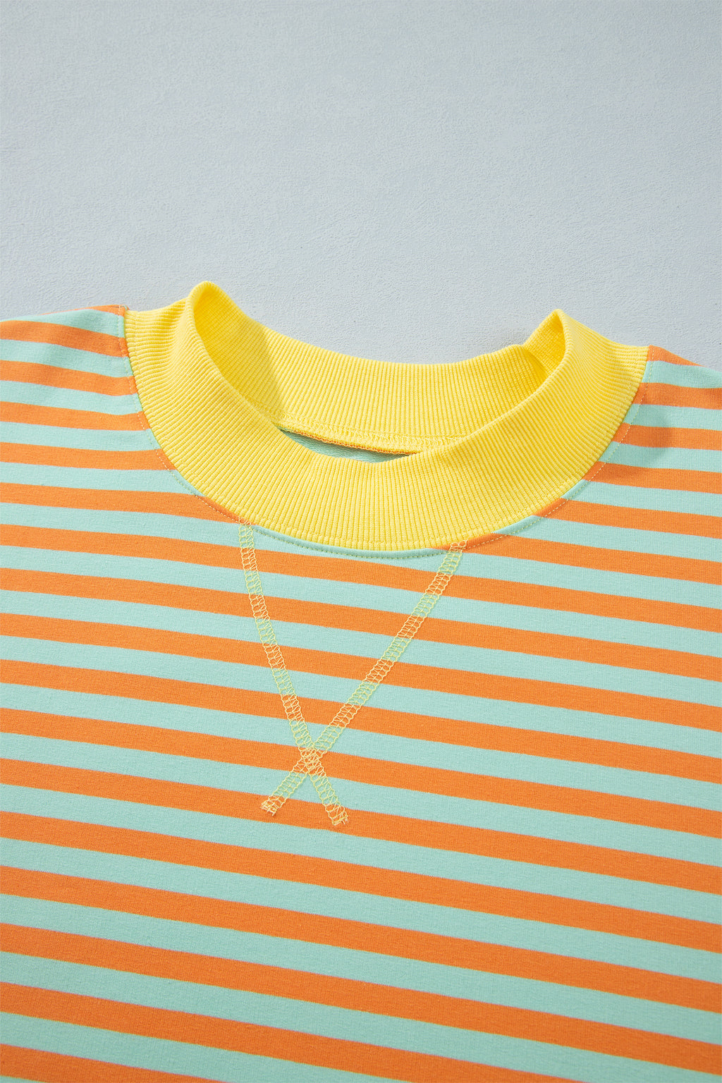 Orange Stripe High Neck Striped Colorblock Tunic Plus Size Sweatshirt