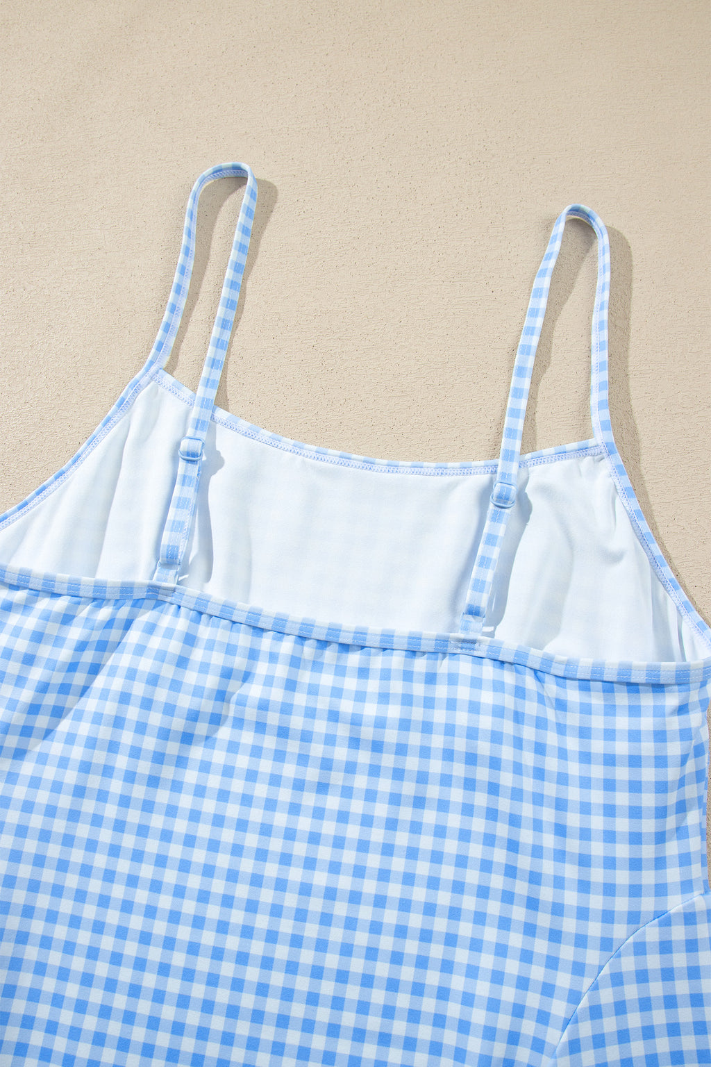 Sky Blue Gingham Plaid Double Layered Cami Mini Dress 3pcs Set