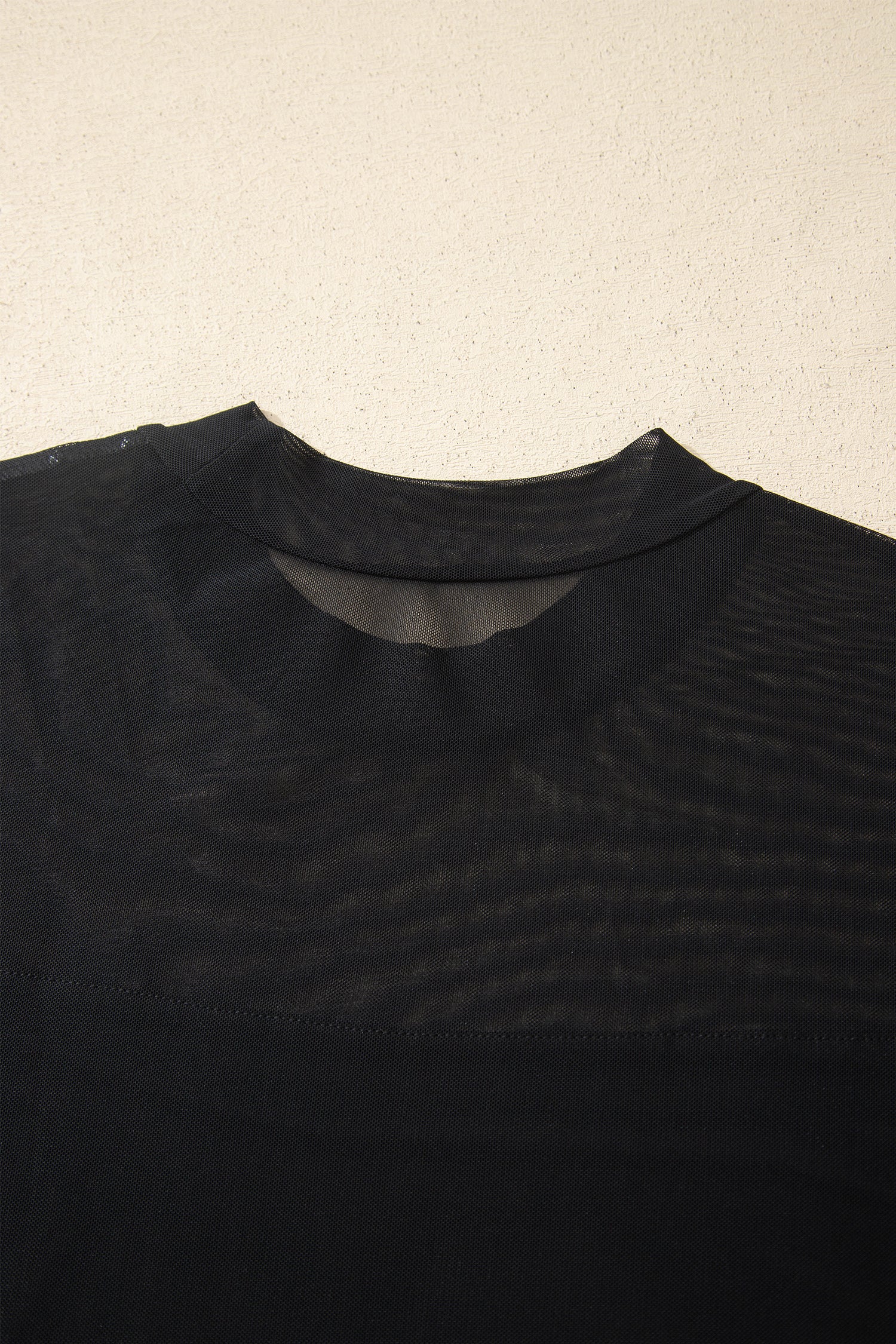 Black Plus Size Sheer Mesh Panel Short Sleeve Top