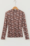 Brown Polka Dot Bow Printed Game Day Vibes Mesh Long Sleeve Top