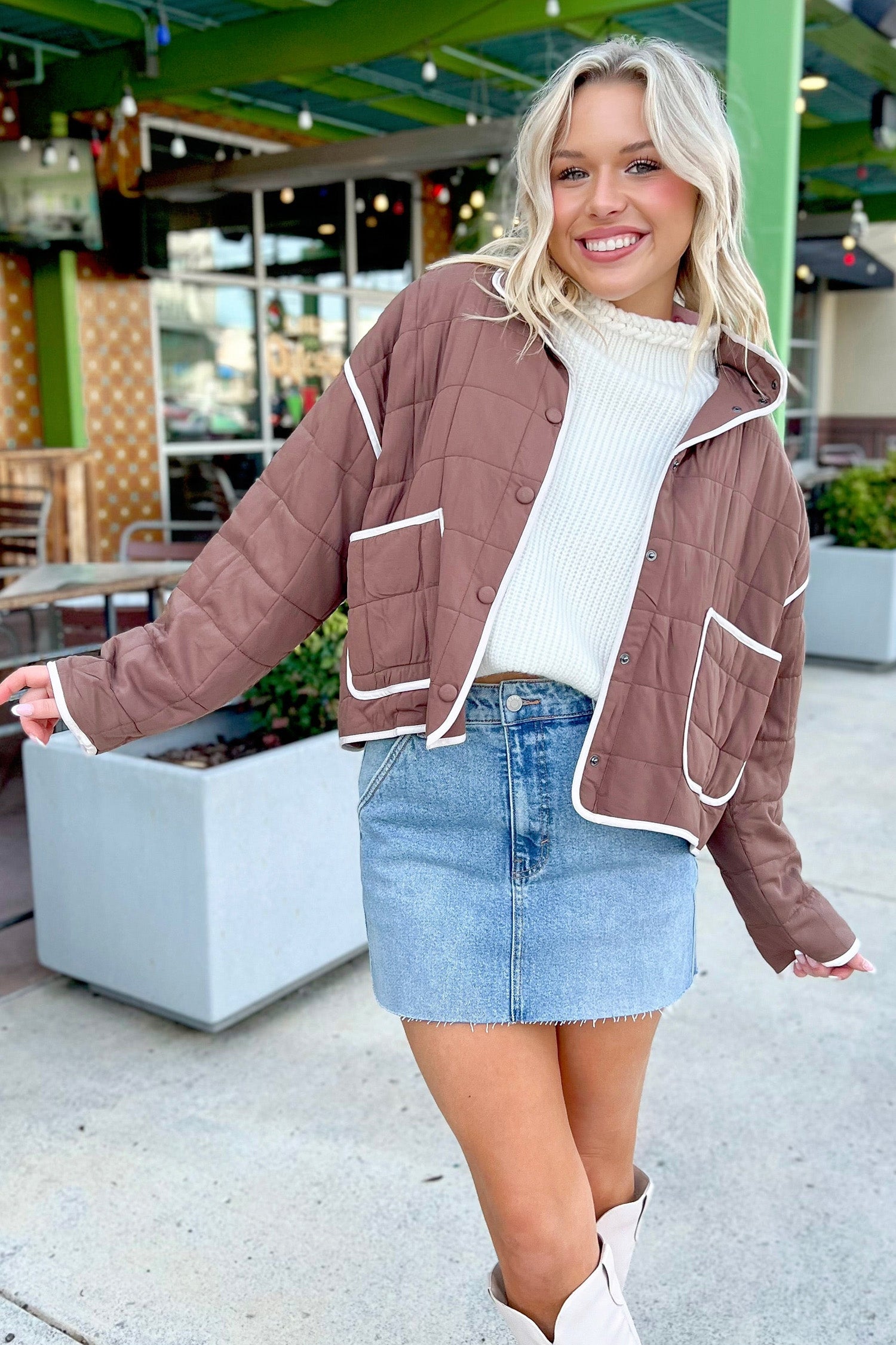 Old Rose Quilted Metal Button Pocket Jacket