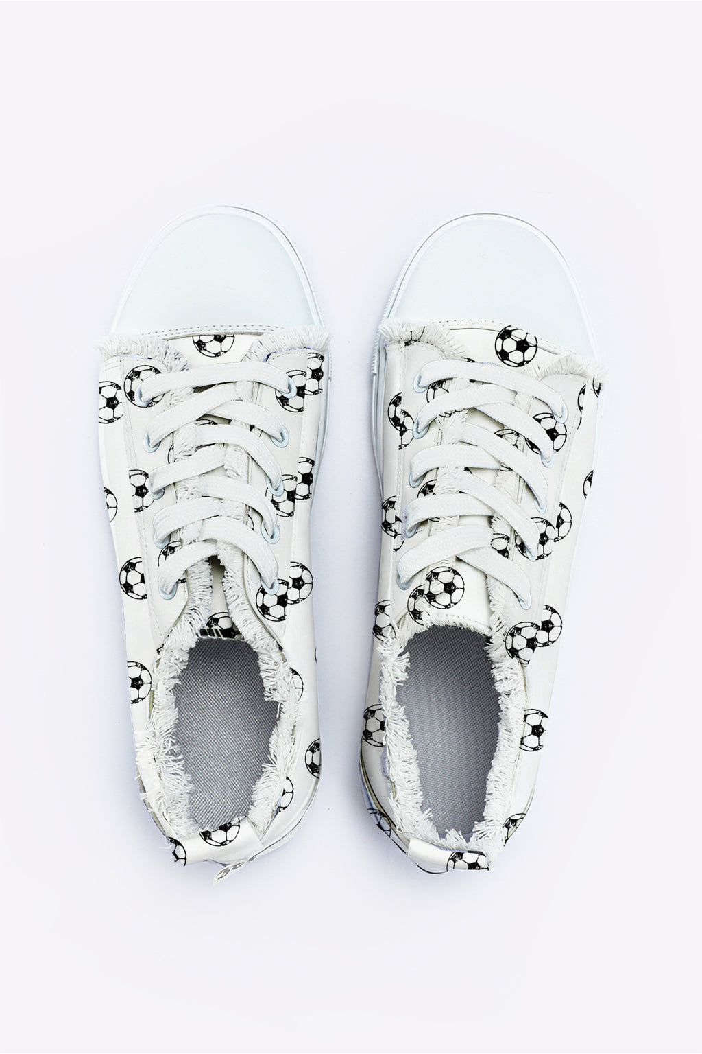 White Soccer Football Print Frayed Canvas Lace-up Shoes