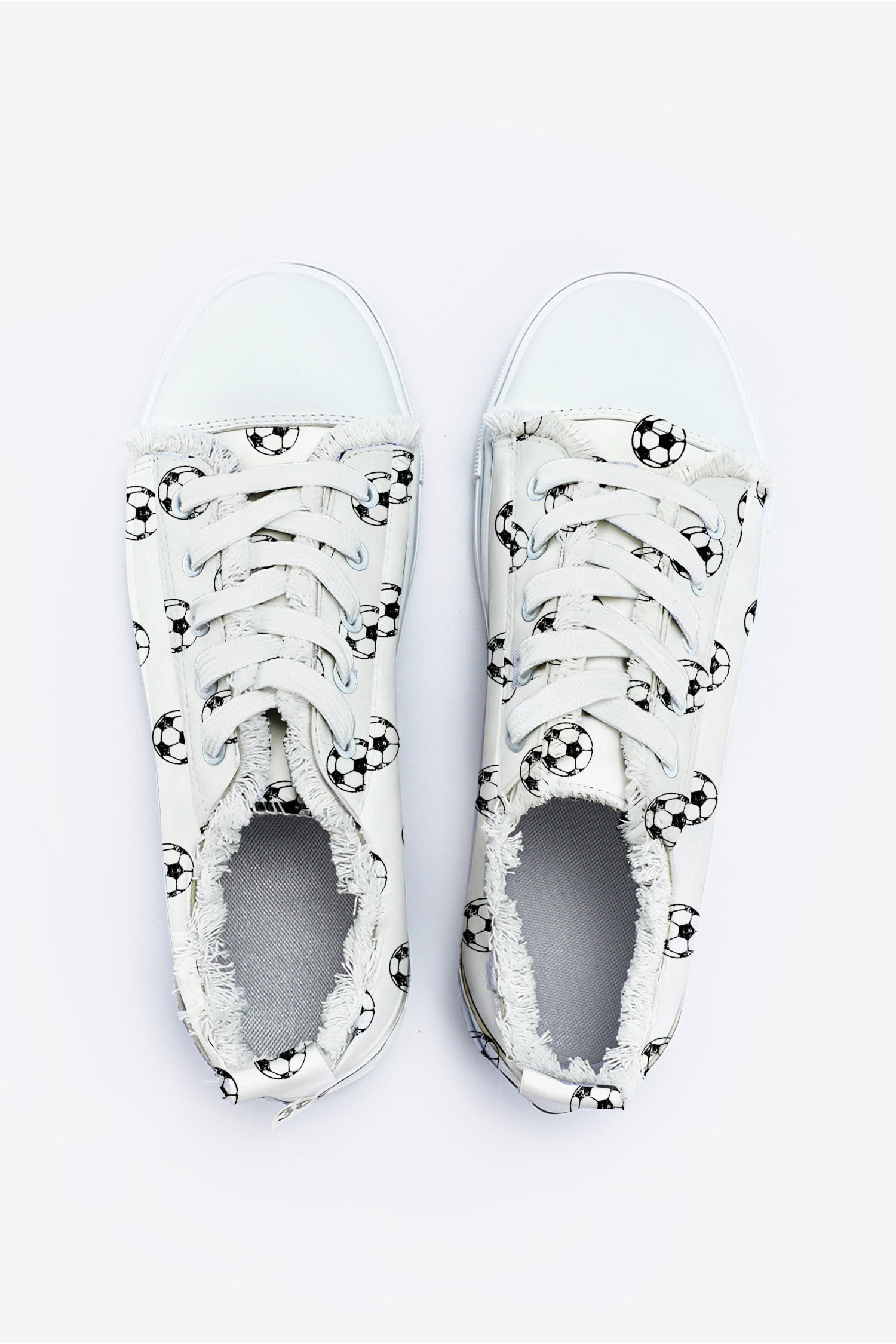 White Soccer Football Print Frayed Canvas Lace-up Shoes