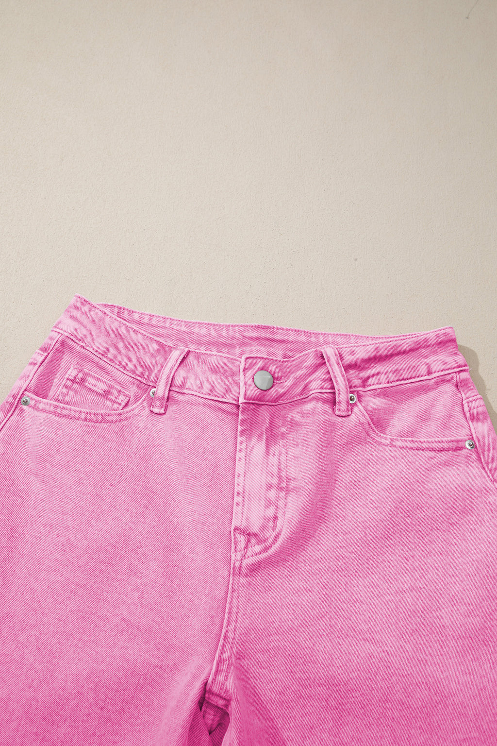 Pink Acid Wash High Waist Uneven Raw Hem Shift Jeans