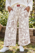 Gray Floral Camo Print Contrast Trim Plus Size Loose Pants