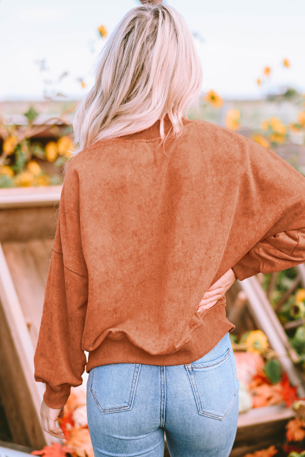 Sky Blue Drop Shoulder Crew Neck Pullover Sweatshirt