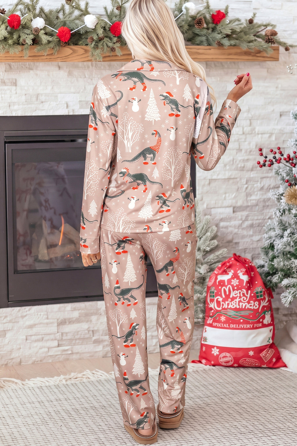 Brown Abstract Print Long Sleeve Two Piece Lounge Set